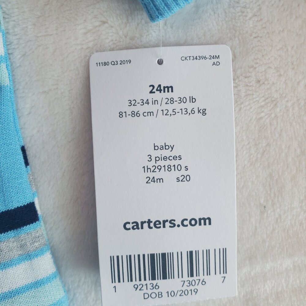 NEW Carter's Boys Baby 3 piece set. Size 24 months. Pants Onesie Jacket - Picture 4 of 4